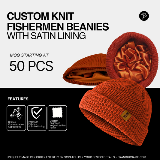 Beanie Wholesaler in the USA, Custom Fisherman Beanies, Satin lined beanies, - BRANDURNAME