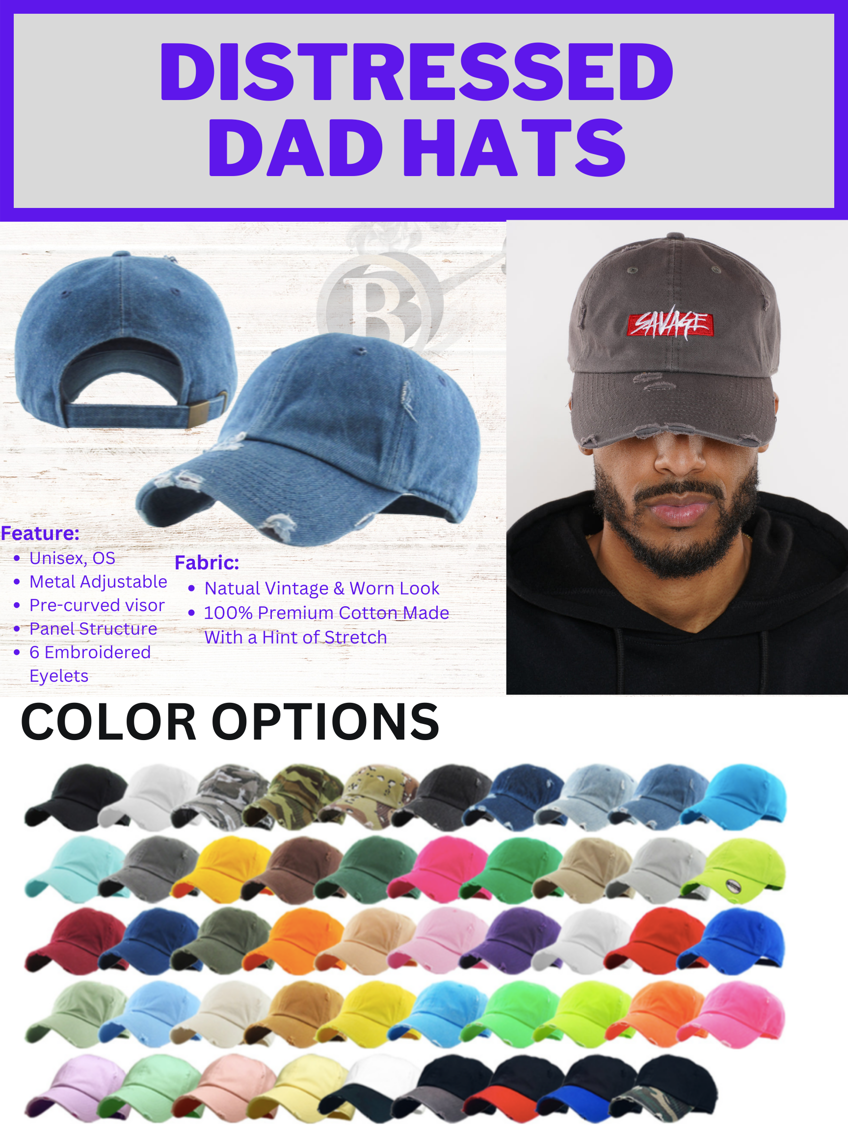 KBE-VINTAGE Custom Embroidered Dad Hats, Baseball caps, Distressed style caps, hats 