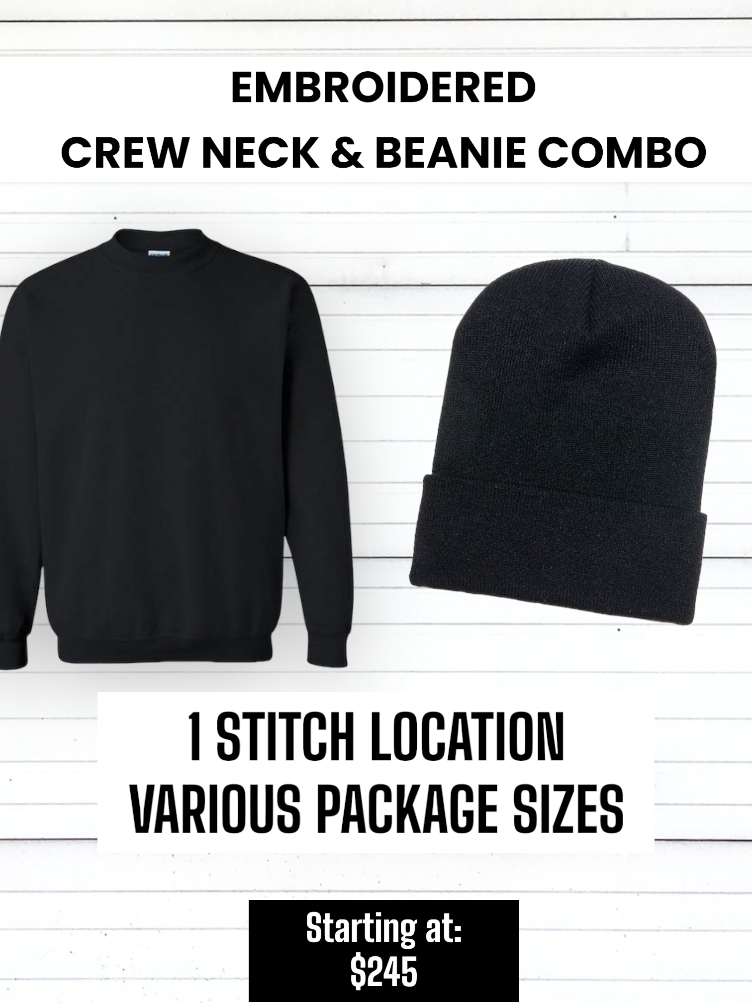 Crew Neck & Beanie Combo (Embroidered) - BRNDURNAME